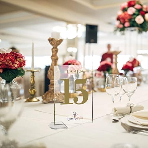 Números de mesa de acrílico para casamento com base de arco destacável - 6 ″ × 4 ″ x 1/8 ″ de titulares de mesa perfeitos para casamento, reunião, evento, aniversário e festa de aniversário