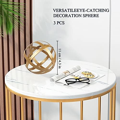 Yiya Gold Decorative Sphere Conjunto de 3 - Decoração de bola de metal - banda de metal baile decorativa - decoração de mesa de bola de metal para sala de estar quarto de cozinha mesa de café mesa de café mesa