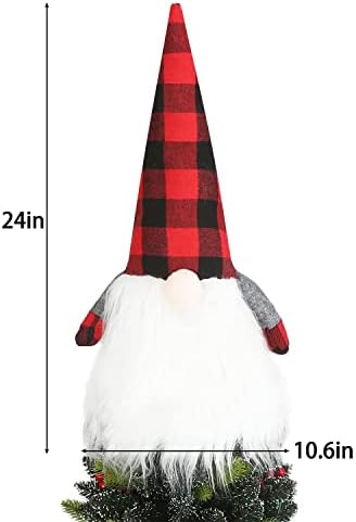 Sattiyrch Gnome Christmas Tree Topper, 24 polegadas de búfalo grande xadrez sueco gnomo de Natal decoração de árvore de natal