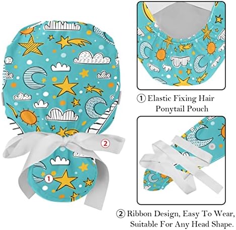 2 compactores de cirurgia com fita de suor, chapéus bouffantes respiráveis, cabelos longos, lavanda de limpeza de enfermeira