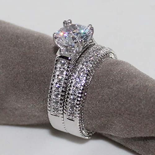 Prata cúbica zircônia de noiva strass circular de oito garras anel de noivado anel de noivado de diamante completo anel de solita