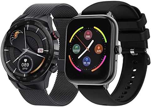 [2 relógios] Smart Watch 2022, Smartwatch de tela de toque em HD para Android e iOS Phones Rastreador de fitness com freqüência cardíaca, sono, oxigênio no sangue, balcão de etapa para homens mulheres