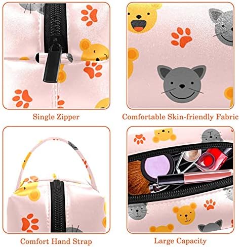 Bolsa de maquiagem bolsa de bolsa de bolsa cosmética com zíper para mulheres e garotas gatos e urso cabeça