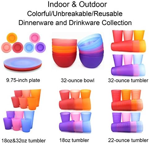 Placas diárias de KX -Ware Conjunto de 12 - Placas de jantar de plástico inquebráveis ​​e reutilizáveis ​​de 10 polegadas, 6 cores variadas | Lavagem de louça segura, BPA grátis
