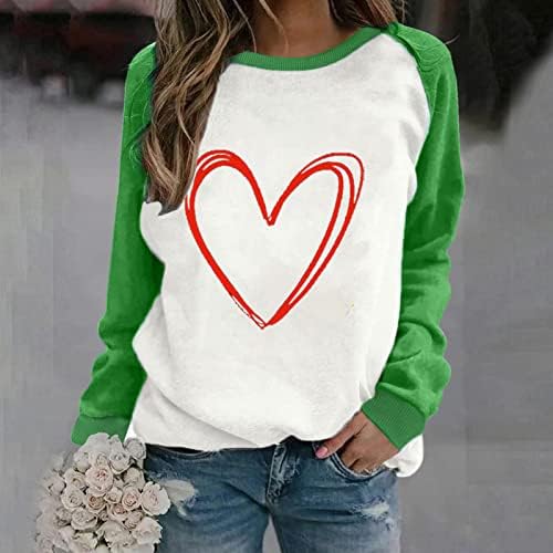 Tops do Dia dos Namorados para mulheres fofas do coração tshirts casuais bloco colorido camisa raglan sweetshirts