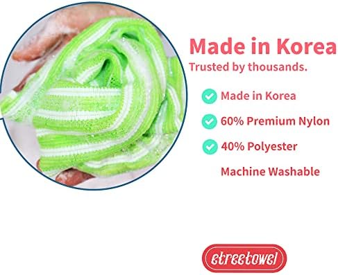 Pacote de lavagem de banho africana esfoliante - 35,5 x 11 polegadas pacote de 3 - verde natural - elástico, durável e suave pano de corpo para limpeza eficaz - Coréia feita