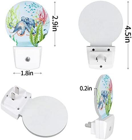 DXTKWL Aquarela Ocean Octopuses Fish Coral redonda Luzes noturnas 2 pacote, Sea Animal Plug-in LED Nightlights Dusk Auto para Lâmpada do Sensor Amanhecer para Crianças Meninas Meninas Berçário da sala