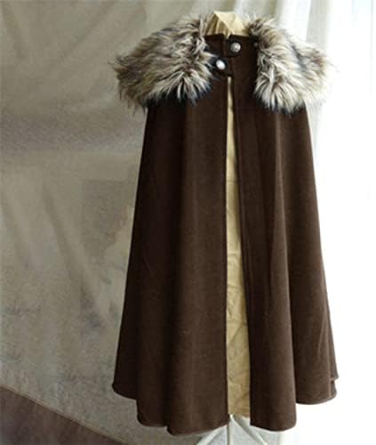 casaco de capa hhappypy para homens inverno quente lã gótica de colarinho de pele de peles longa capa de capa vintage de