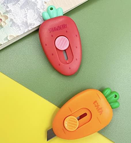 Cortadores de caixa retrátil fofos, 2pcs de cenoura Mini Art Cutter Cutter Utilitário Escola de Escola de Escola para Corte envelopes Carta Corte