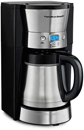 Hamilton Beach Programmable Coffee Hands com 10 xícara de jarra térmica, 3 opções de fabricação de cerveja, desligamento automático