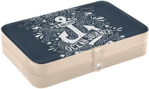 Âncora vintage de desenho à mão Small Jewelry Box PU Leather Jewelry Organizer Mini Jóias Viagem de Jóias para Colar