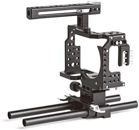 Câmera de câmera Annsm equipamento de vídeo para Sony RX100 VII /RX100 M7 e RX100 VI /RX100 M6 Câmeras compactas com alça de madeira Grip Aluminium Lhloy Frame Compact Black Lightweight preto