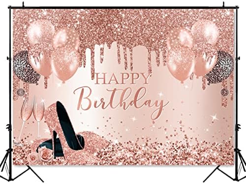 Mocsicka Rose Gold Birthday Birthday Bornoptop Feliz Aniversário Decorações de festa Glitter Balloon Salto alto Festa de aniversário Festas para mulheres meninas doces 16 decorações de aniversário)