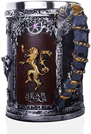 Personalize a caneca de caneca de cerveja de estilo gravada Game of Thrones Caneca, Stark & ​​Tully & Targaryen & Lannister & Baratheon Stainless Stoneless Resin 3D Coffee Cheer Canek Cup