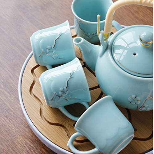 CuJux 6pcs de porcelana de porcelana artesanal Cor de chá de kung fu conjunto de chá zen Teasetas de saúde de grande capacidade Tule