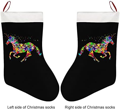 Unicorn Colorful Rainbow Christmas mechando meias de Natal curtas de pelúcia pendurada para decoração de lareira de árvore