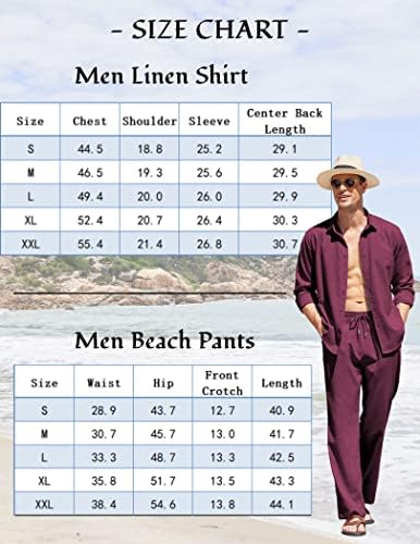 Coofandy Men 2 Peça linho ajusta asfits de praia Button Up camisetas e conjuntos de calças correspondentes