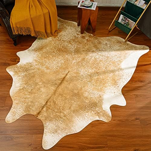 Rtizon Faux Cowhide Rug for Liting Room, 6,2 x 7 pés Khaki, tapete de peles com estampa de vaca para o quarto, Durável Durável