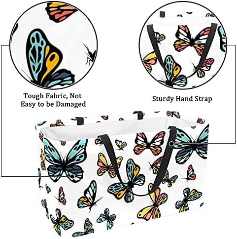 Bolsa de mercearia reutilizável Bolsa de utilidade colapsável Bolsa de cesta dobrável de grandes dimensões cesta de lavanderia, padrão de borboletas