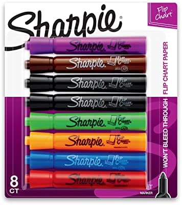 Marcadores permanentes de Sharpie, ponto fino, cores variadas, 12 marcadores de paradas de contagem e flip, ponta da bala,