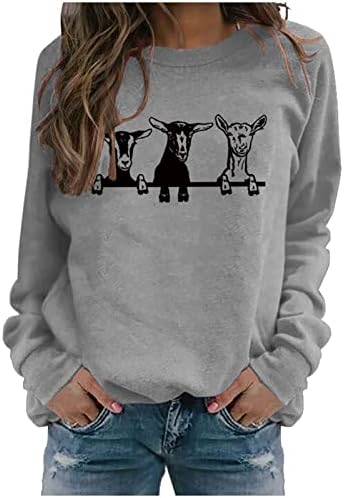 Mulheres engraçadas de cabras gráficas moletom gráfico de animais fofinhos camisa de fazenda de animais longa manga longa colcheta