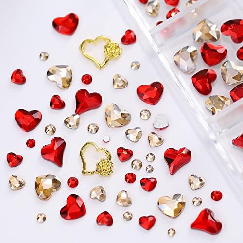 767pcs Red Heart Nail Art Charms Love Nail Gems Glitter Valentines Decoração 3D UNIDADE RED REDOL REDO