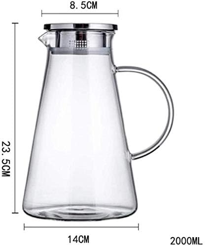 Chaiodengzi litro de água jarra feita de jarra de vidro de borossilicato resistente ao calor com bico em aço inoxidável sem gotejamento