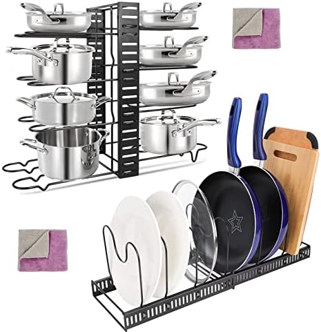 Nolopau Pots and Pans Organize para o armário 3 Métodos DIY Rack de panela de cozinha, organizador expansível de rack de panela com 7 camadas