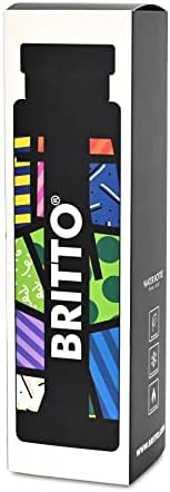 Romero Britto 25oz garrafa de água isolada, aço inoxidável, 'paisagem colorida - preto'