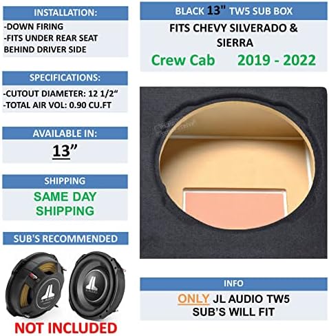 13 Sub Box Solleed para Chevy Silverado Crew Cab 2019-2022 Gabinete do subwoofer para JL Audio Tw5 Substadouro Shaker