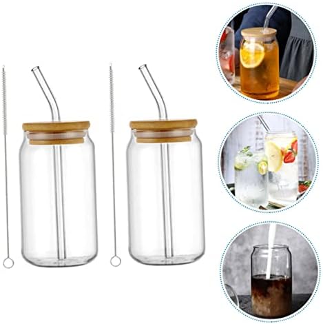 Ganazono 4 conjuntos de vidro copo com copo de copo de copo bebendo copos de vidro claro bebidas de copo de café com copo de palha