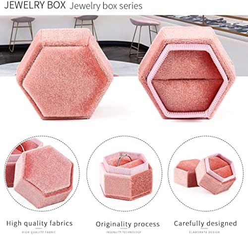 Jztang Hexagon Velvet Caixa de anel único Ring Display Suporte de jóias elegantes Caixa de armazenamento de jóias Presente para a cerimônia de aniversário do aniversário de engajamento da proposta