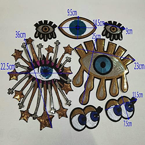 7pc Gold Love Love Grande Coração de Coração Mal Eyes Patch Sem cola Cartoon Motif Applique Borderyer Doble Acessório