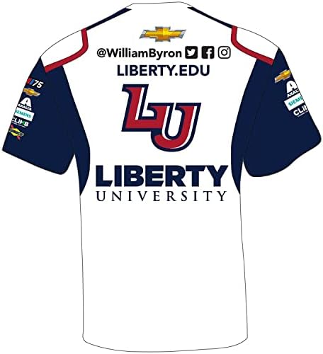 Bandeira quadriculada esportes William Byron 2023 Liberty University Sublimated Uniform Pit Crew T-shirt White