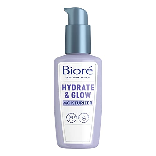 Hidrato de biore e hidratante facial de brilho para pele seca, pele sensível com óleo de abacate, água e probióticos