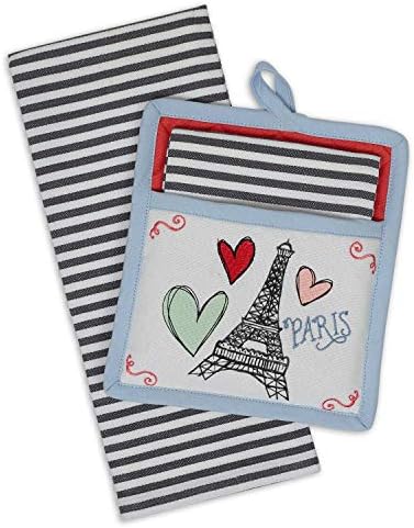 Pote de porta e conjunto de toalhas - eu amo Paris com Eiffel Tower Collage Design