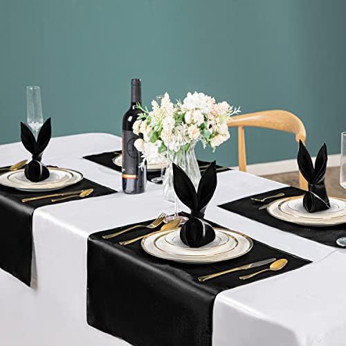 Vacvelt 50 Pacote preto guardanapos de cetim preto 20x20 polegadas guardanapos de casamento a granel, guardanapos de jantar elegante