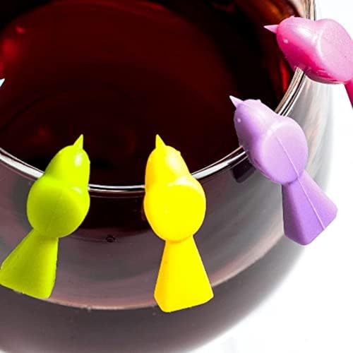 WSKLINFT 6PCS/Set Wine Glass Sign Fácil de usar Mini Charm de vidro de vinho de forma de pássaro adorável para a festa