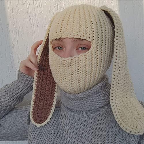 Knit y2k chapéu gato gato com chifre de diabo e longa coelho de máscara de esqui tesado de crochê balaclava acessórios grunge