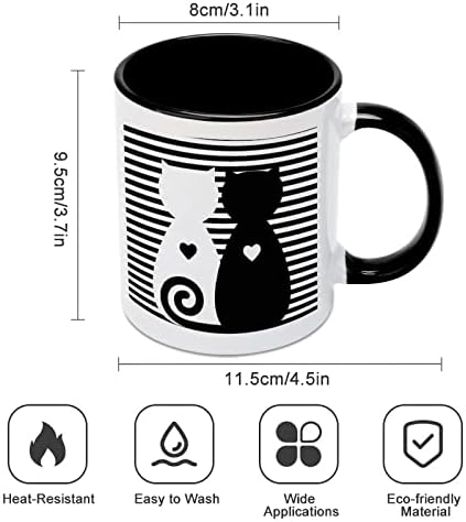 Amantes coração gatos caneca cerâmica criativa preta interna xícara de café alça durável canecas exclusivas presentes