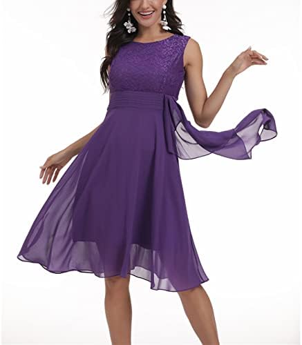 Coleção de cor de cor sólida da moda Coleta de cintura Burst Stitched Lace Retro Grande Dress Slim Dress