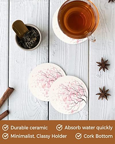 Coasters, Blossoms de cerejeira rosa para bebidas, montanhas -russas de pedra cerâmica absorventes para mesa de café, conjunto de 4 decoração de sala de estar Coaster House Aquecimento Presentes Novo casa