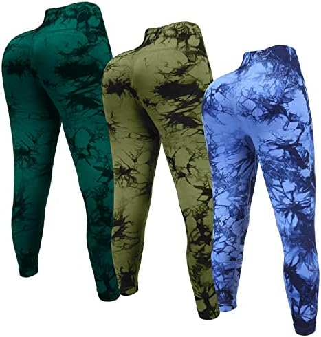 OVESPORT 3 Pacote Tie Tye Dye Alta Alta Coloque Leggings Para Mulheres Scrunch Butt Butting Yoga Gym Athletic Pants