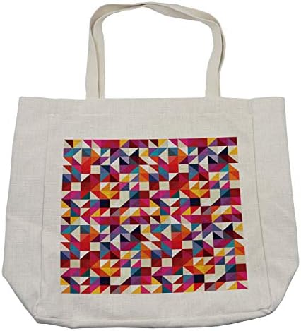 Bolsa de compras geométricas de Ambesonne, padrão geométrico do estilo Bauhaus com retalhos de retalhos de formas triangulares