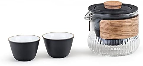 Bule de vidro com infusador para esticar chá de folhas soltas, conjunto de chá chinês de kung fu, 2 xícaras de cerâmica, tamanho pequeno com caixa de eva, facilmente para transportar
