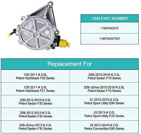 AULink 11667640279 Bomba de vácuo de reforço do freio OE Substituição para 2011-2017 BMW 125i 320i 328i 528i XDRIVE X1 X3 Z4 N20 L4 2.0L F10 F20 F21 F25 F30 E84 E89