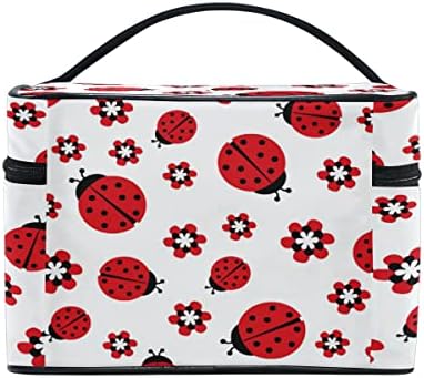 Viagem Bolsa de cosméticos Animal fofo Red Ladybugs Bolsa de maquiagem de flores Large Organizador portátil Bolsa de