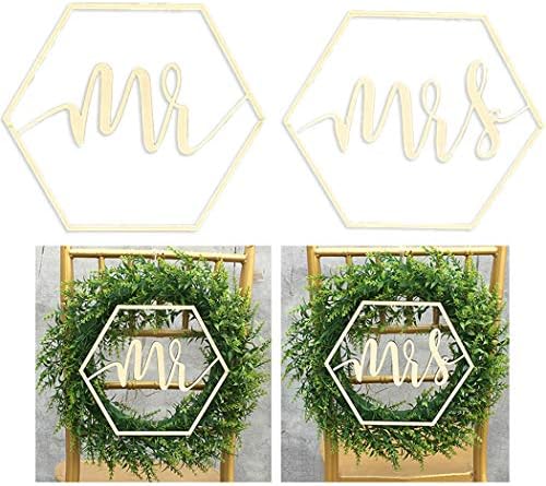 Licogel Sr. e Sra. Sign - 2pcs noiva de madeira e noivo Sinais de cadeira decoração de madeira decorativa de casamento rústico hexagon signo para penduramento para a festa de celebração de casamento de ouro prateado Festa do dia dos namorados Dia