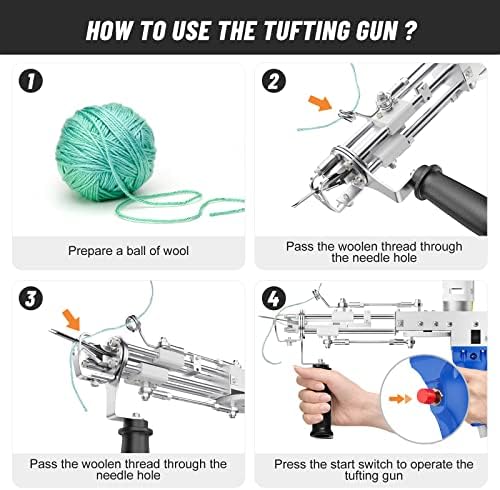 Pistola de tuftting chiquebant, kit de partida de pistola de tapete 2 em 1 pilha de corte e loop pilha de tuftting tapete de tufo de tufo