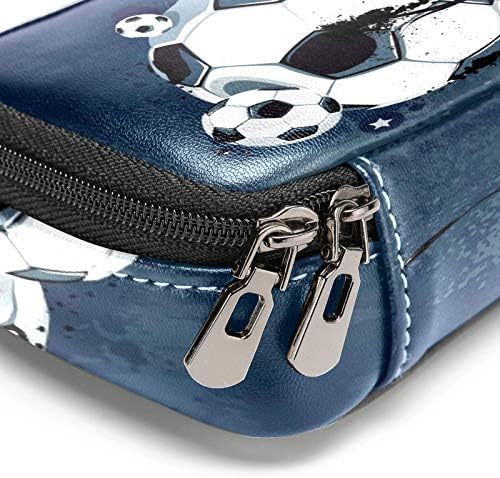 Bolsa de caneta de couro de futebol esportivo de futebol retrô com bolsa de armazenamento de saco de papelaria dupla com zíper para escritórios de trabalho escolar meninos meninas meninas